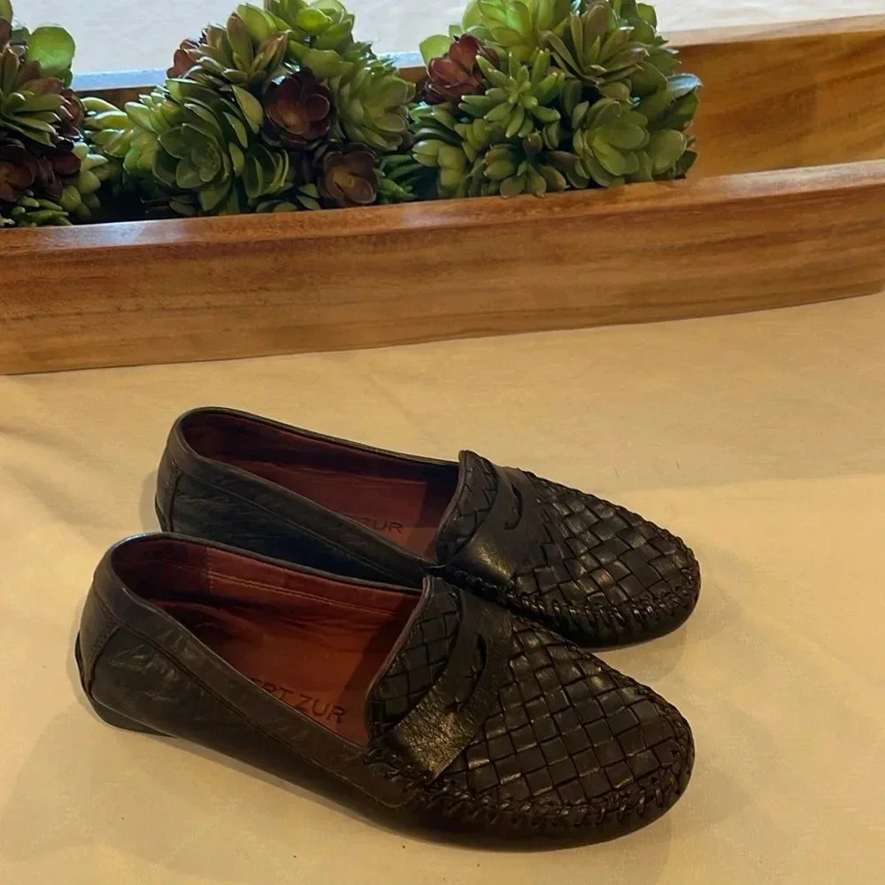Robert Zur Black Woven Leather Loafers